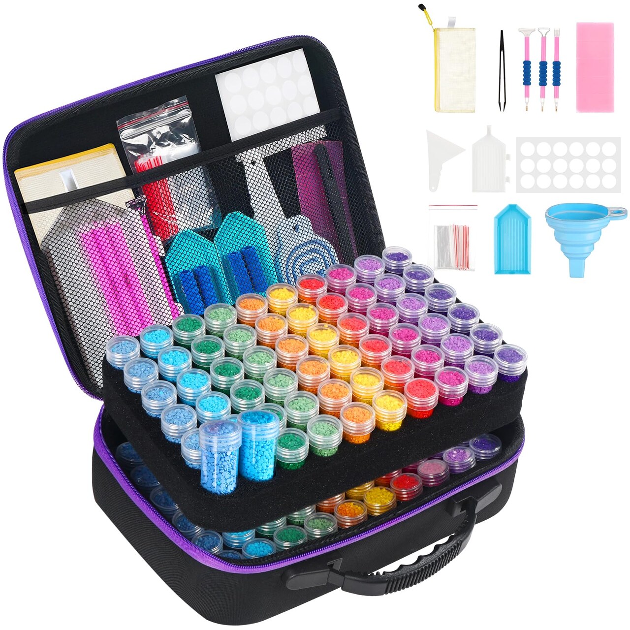 Diamond Painting Storage Containers 120 Slots Accessories and Tools Portable Diamond Painting Organizer Shockproof Diamond Art Storage Case Beads Storage Box(120 Slots)